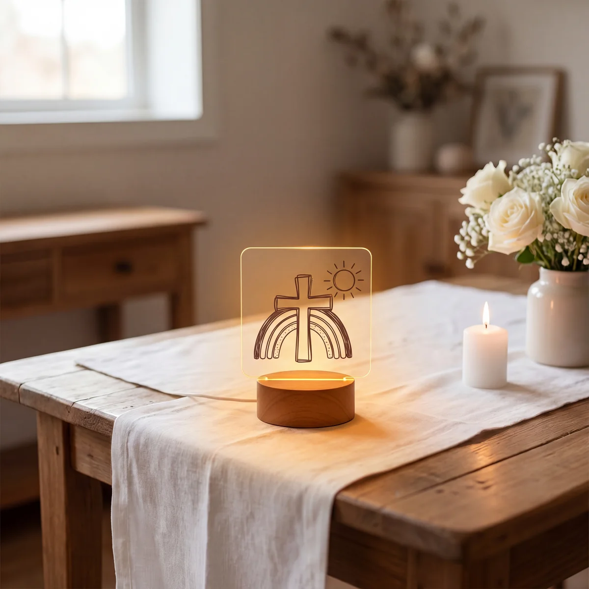 Custom Kids Drawing LED Night Light as a baptism gift for godparent.