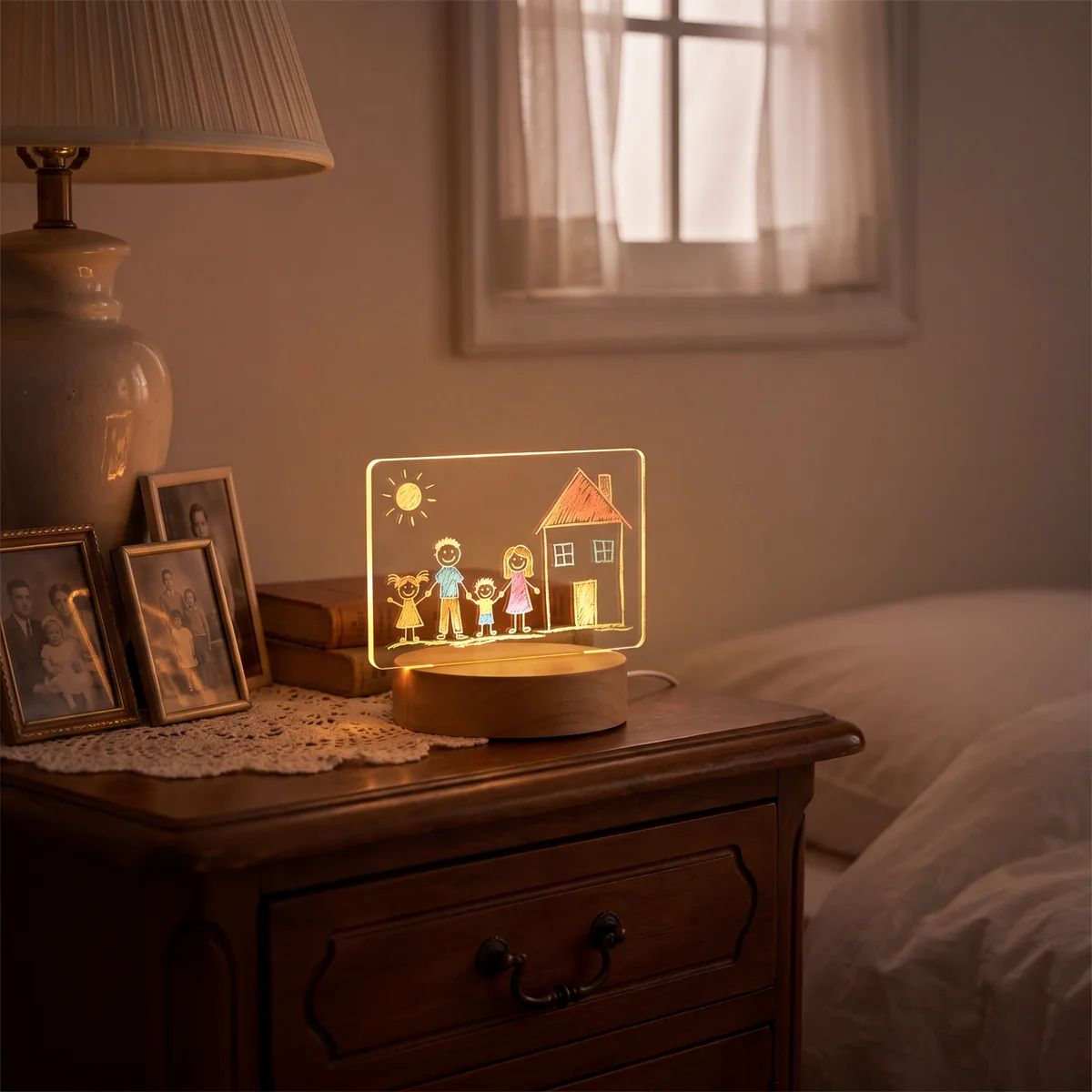 Custom Kids Drawing LED Night Light displayed in Grandma's space, a personalized keepsake gift.