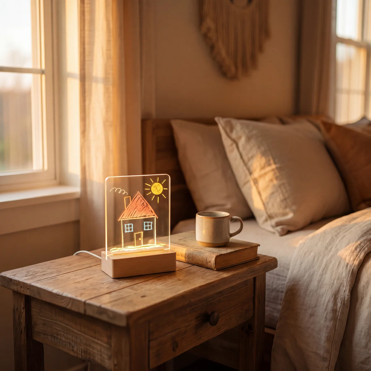Custom Kids Drawing LED Night Light displayed in Mom's space, a personalized keepsake gift.